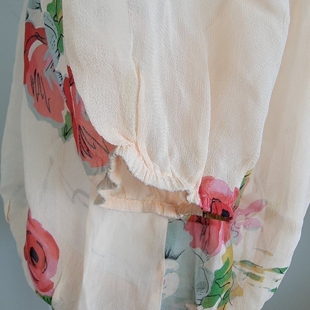 Anthropologie Boho Top One Fine Day Tea Rose Floral Sheer Pleated Pin Tucked S - Picture 13 of 16